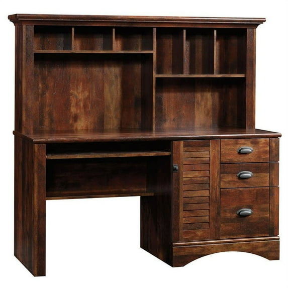 Pemberly Row Computer Desk and Hutch with CPU Storage and Keyboard Drawer, Curado Cherry