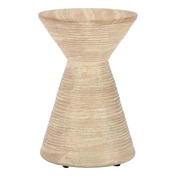 Pemberly Row Concrete Stone Ceramic Outdoor Accent Table in Beige