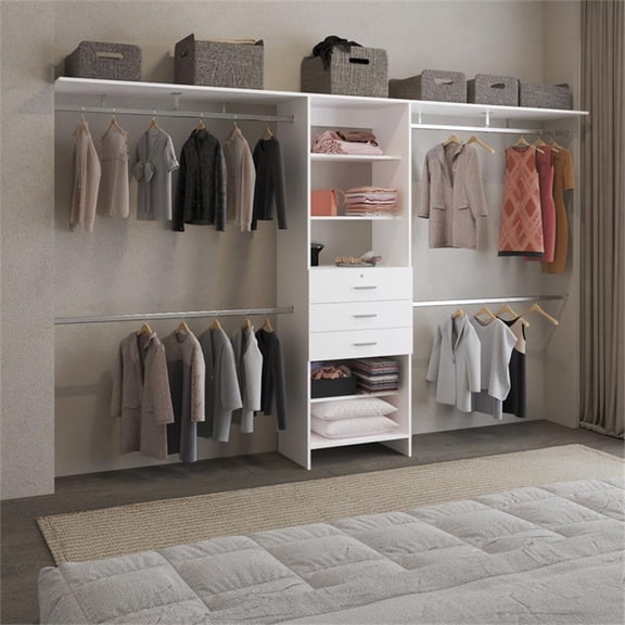 Pemberly Row Configurable Closet System with Shelves 118in Wide in White