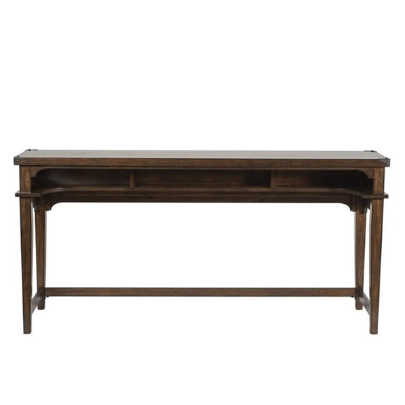 Pemberly Row 74 Inch Console Bar Table with Metal Accents in Brown