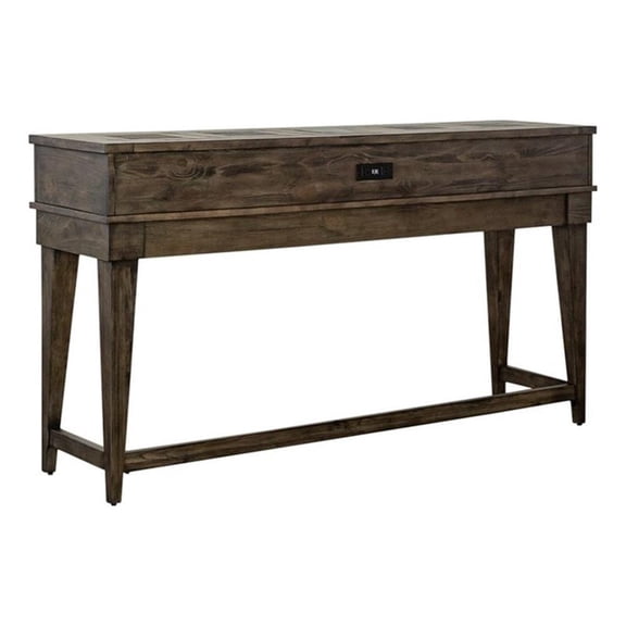 Pemberly Row Console Bar Table in Weathered Stone with Slate Inserts