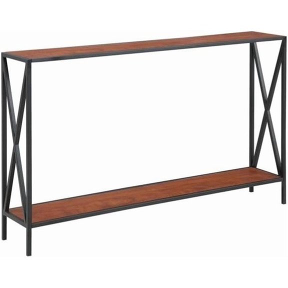 Pemberly Row  Console Table in Black Metal and Cherry Wood Finish