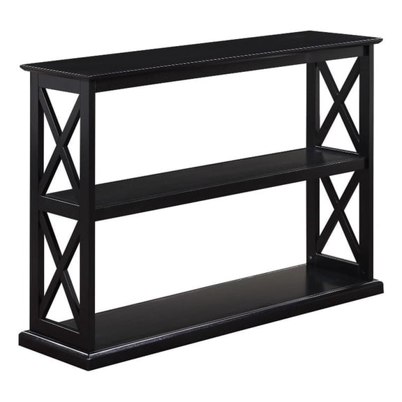 Pemberly Row Console Table w/ Shelves in Black Wood Finish w/ "X" Side Frames