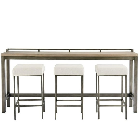 Pemberly Row Console Table with 3 Stools in Gray Metal with Wood Top