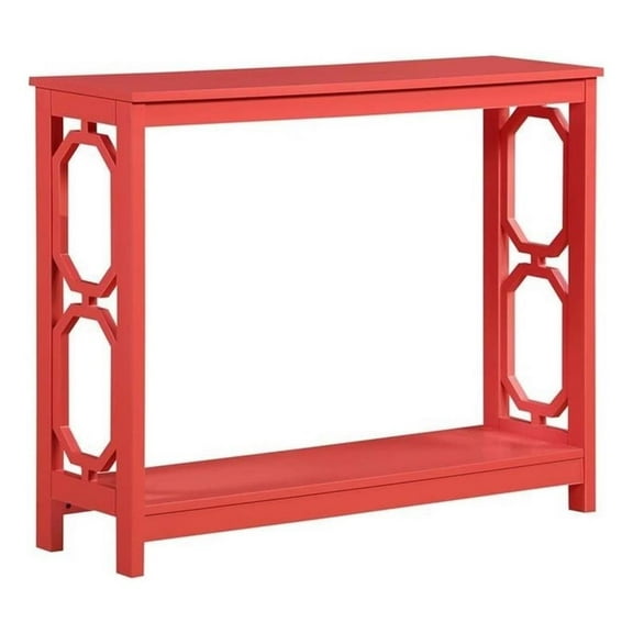 Pemberly Row Console Table with Shelf in Coral Pink Wood Finish