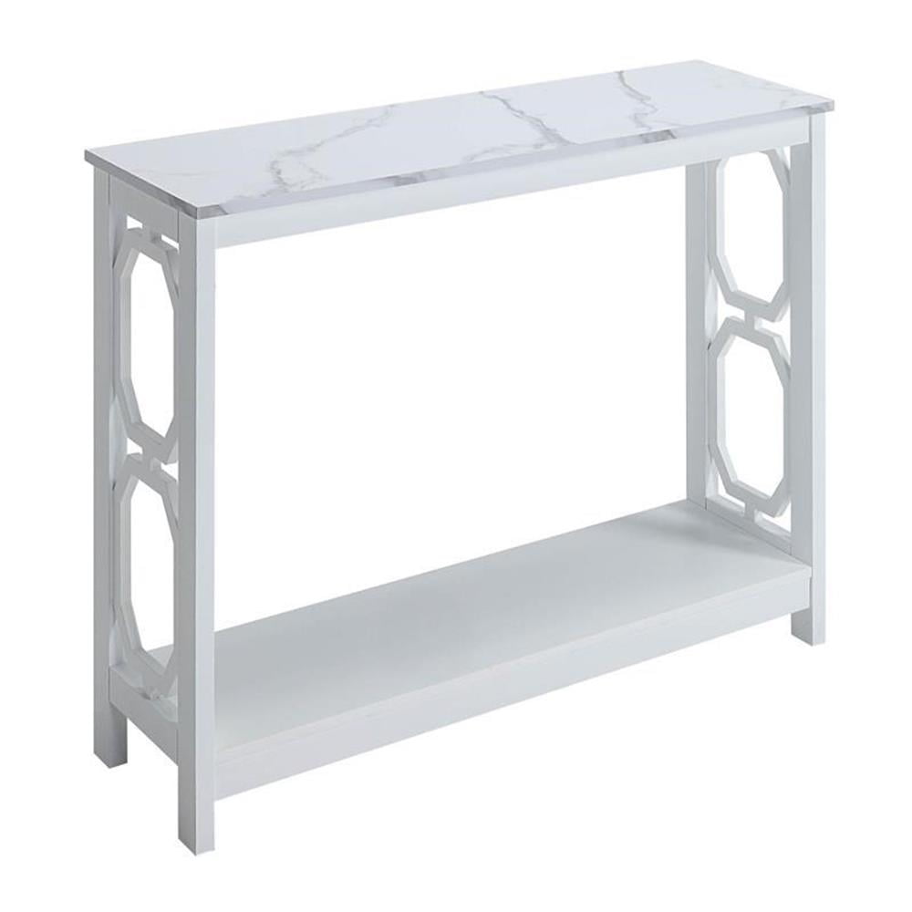 Pemberly Row Console Table with Shelf with White Faux Marble & White ...