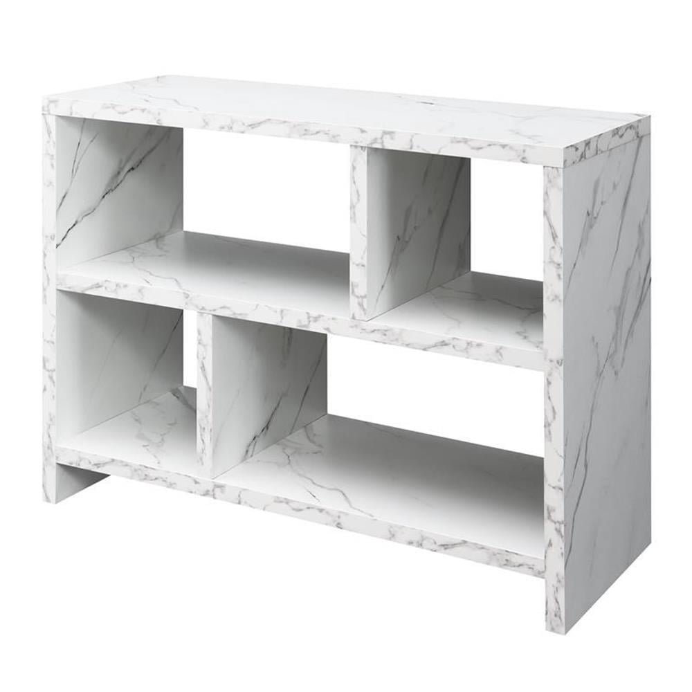 Pemberly Row Console Three-Tier Bookcase in White Faux Marble Wood ...