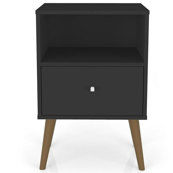 Pemberly Row Contemporary 1-Drawer Wood Nightstand 1.0 in Black