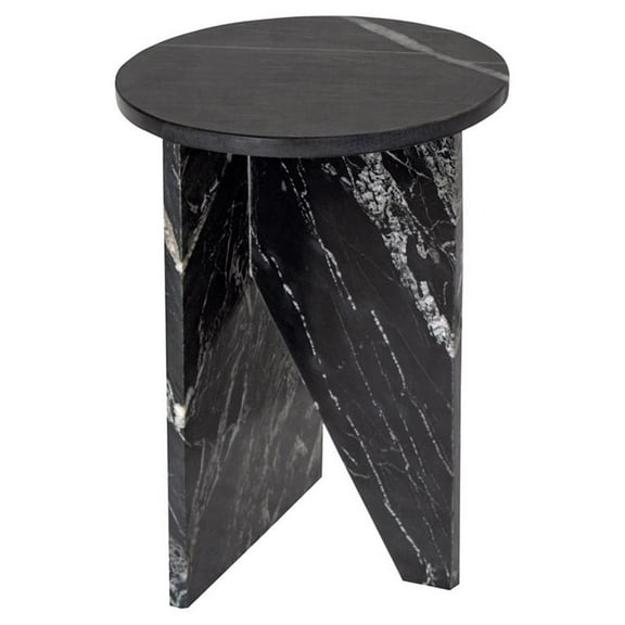 Pemberly Row Contemporary 14" Round Solid Marble Accent Table in Black