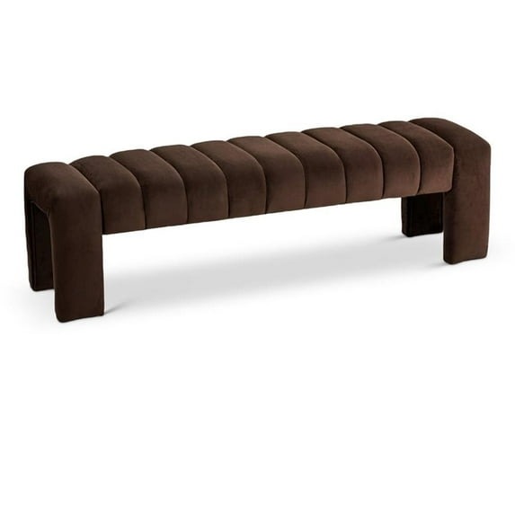 Pemberly Row Contemporary 17.5" Velvet & Solid Wood Bench in Andaz Brown