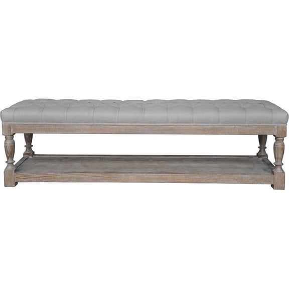 Pemberly Row Contemporary 17" Wood Bench in Antique White & Frost Gray