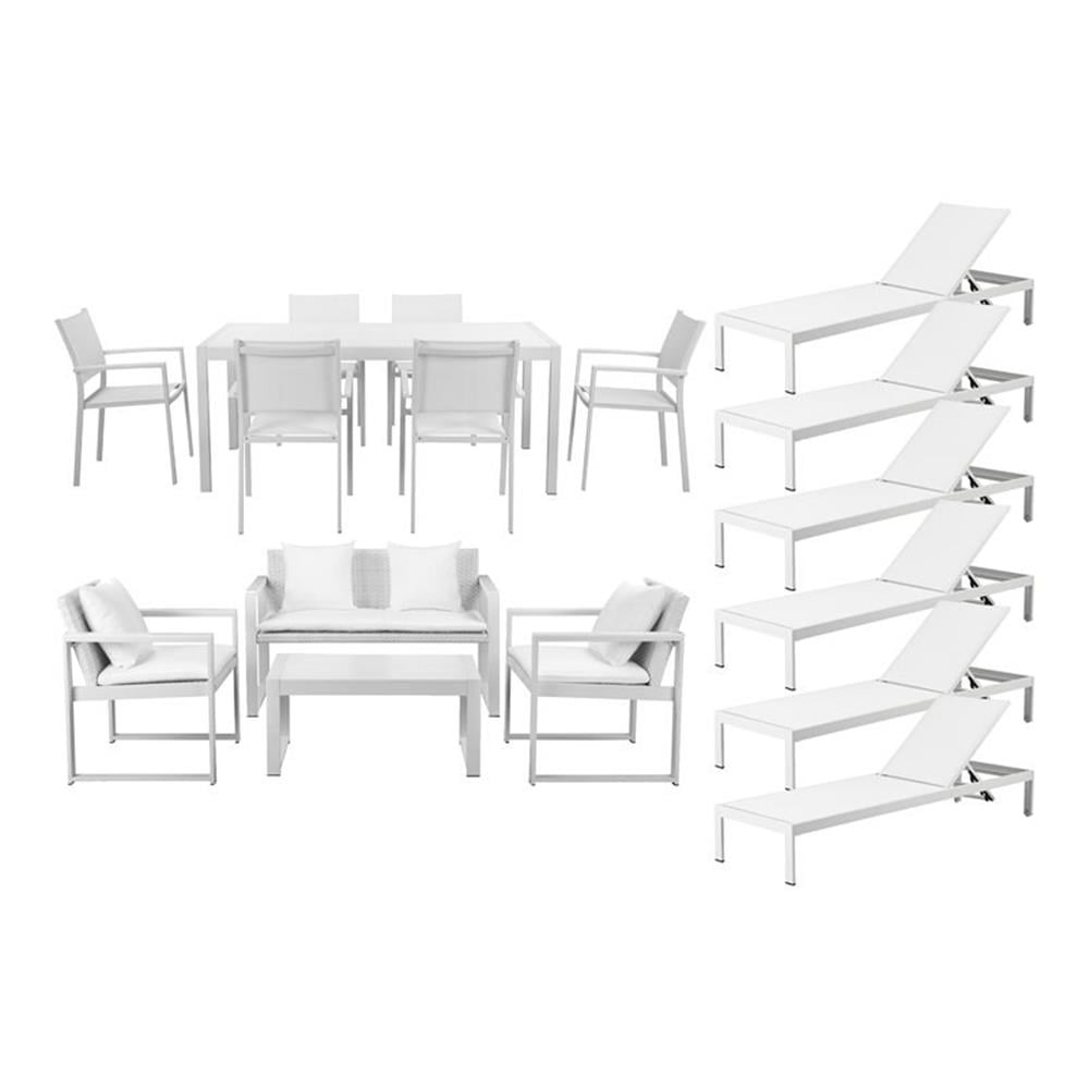 White Aluminum 17-Piece Patio Sofa and Dining Set
