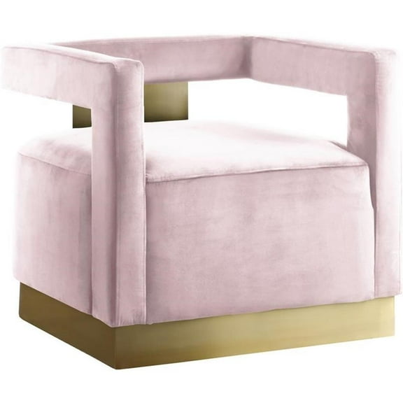 Pemberly Row Contemporary 18.5"H Velvet Accent Chair in Pink and Gold