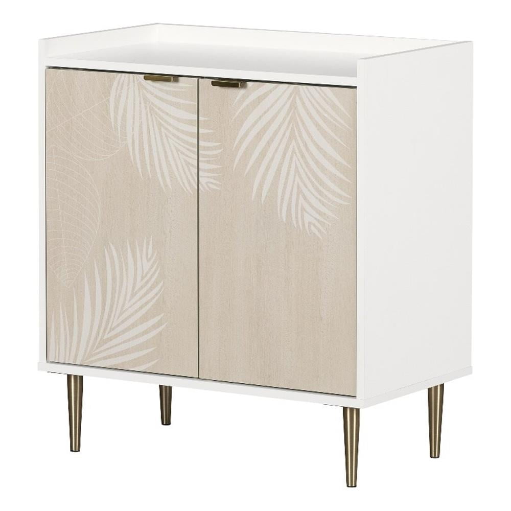 White and Natural Mid-Century Adjustable Shelf Cabinet