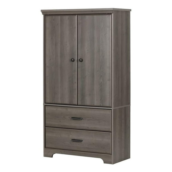 Pemberly Row Contemporary 2 Drawer Armoire in Gray Maple