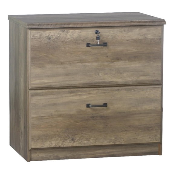 Pemberly Row Contemporary 2 Drawer Lateral Filing Cabinet in Rustic Oak