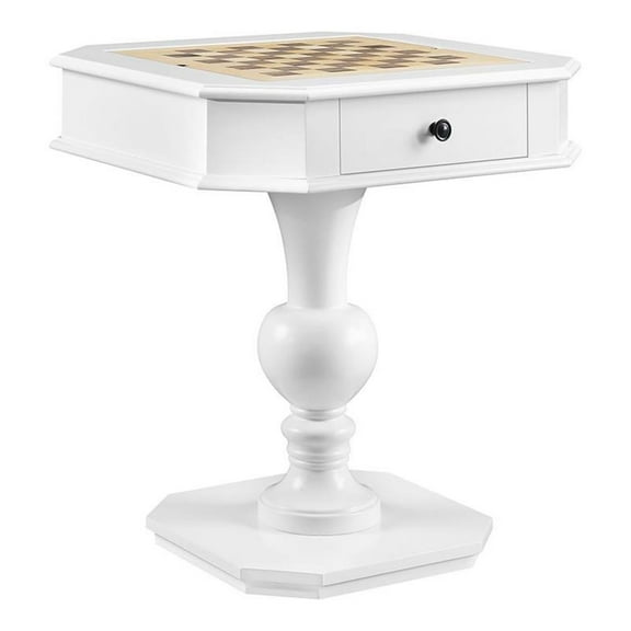 Pemberly Row Contemporary 2-Drawer Wood Game Table in White Finish