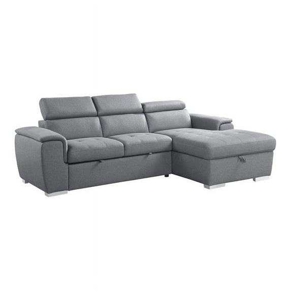 Pemberly Row Contemporary 2-Piece Fabric Sectional with Pull-Out Bed in Gray