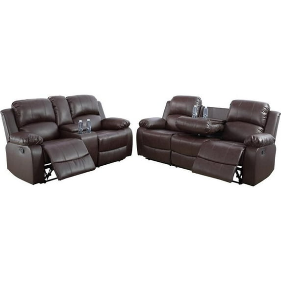 Pemberly Row Contemporary 2-Pieces Faux Leather Recliner Sofa Set in Espresso