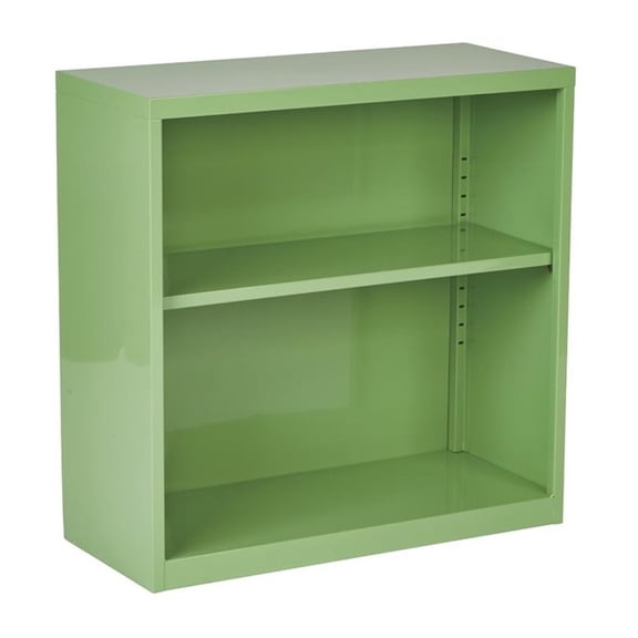 Pemberly Row Contemporary 2 Shelf Metal Green Finish Bookcase