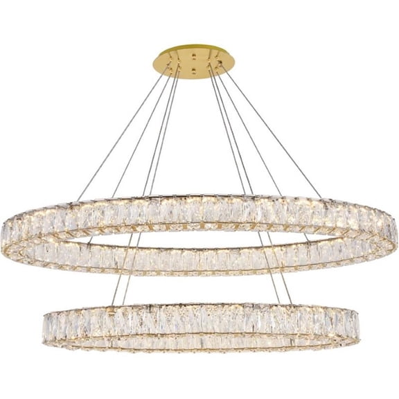 Pemberly Row Contemporary 2 Tier 48" Oval Royal Cut LED Chandelier in Gold