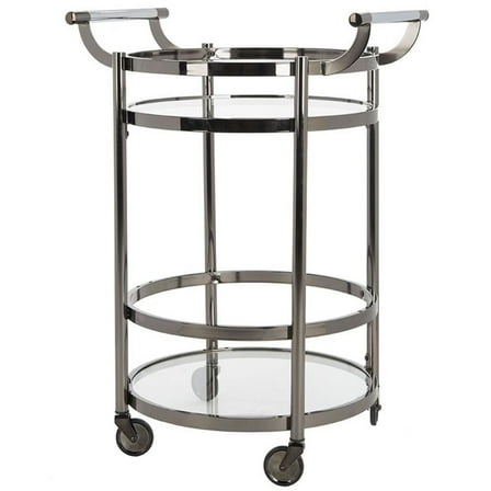 Pemberly Row Contemporary 2 Tier Glass Bar Cart in Gunmetal Finish