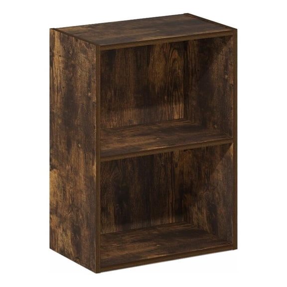 Pemberly Row Contemporary 2-Tier Open Shelf Bookcase in Amber Pine