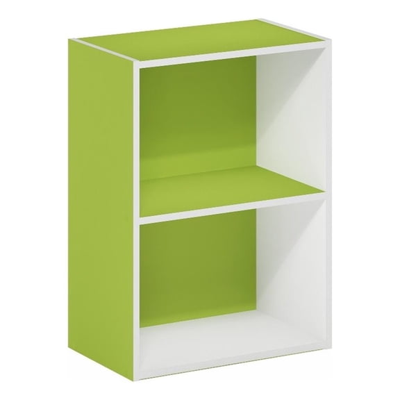 Pemberly Row Contemporary 2-Tier Open Shelf Bookcase in Green/White