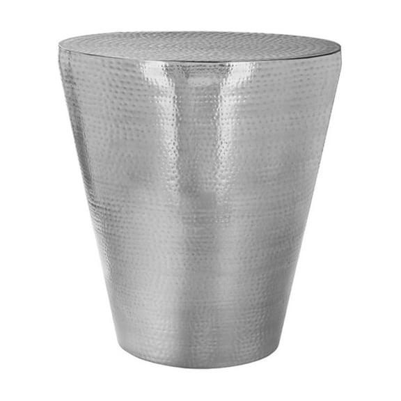 Pemberly Row Contemporary 22" Chrome Metal Hammered Cone Drum End Table