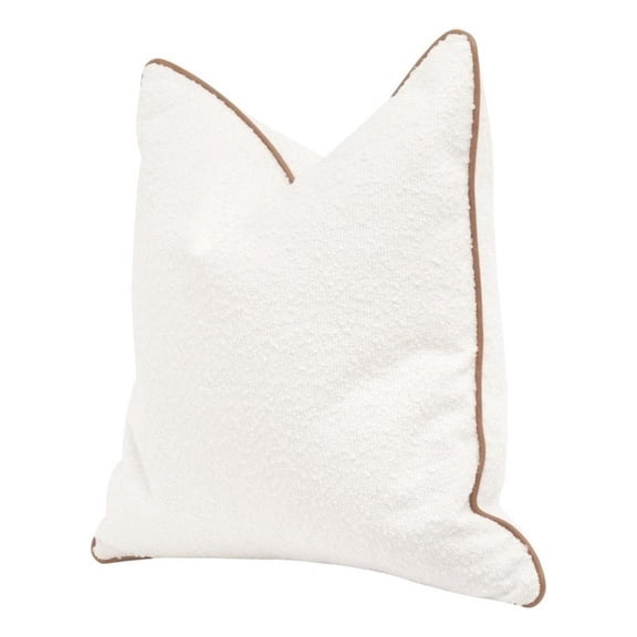 Pemberly Row Contemporary 22 x 22" Boucle Down Pillow With Leather Trim