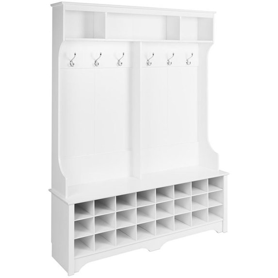 Pemberly Row Contemporary 24 Cubby 60" Hall Tree in White