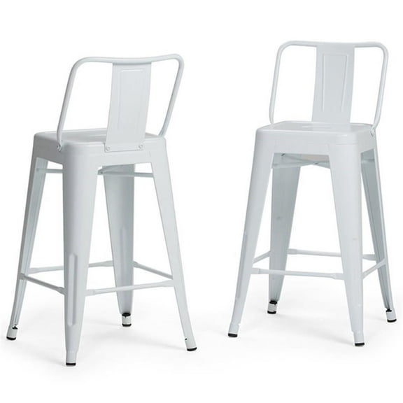 Pemberly Row Contemporary 24" Metal Counter Stool in White (Set of 2)