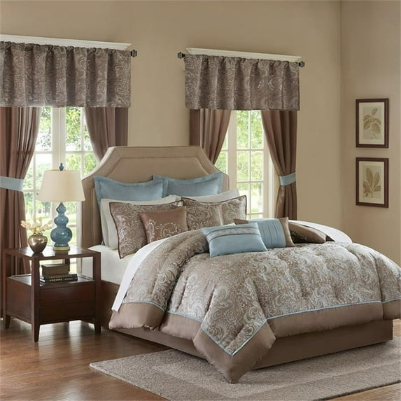 Pemberly Row Contemporary 24 Piece Bedroom Set in a Bag in Blue