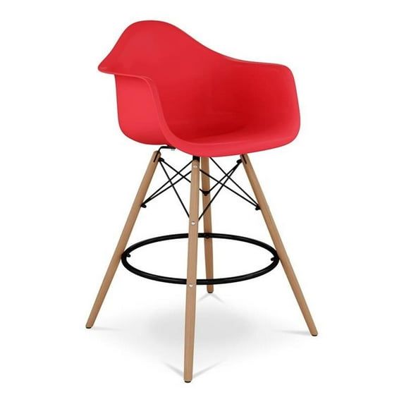 Pemberly Row Contemporary 28" Plastic Counter Stool with Arms in Red