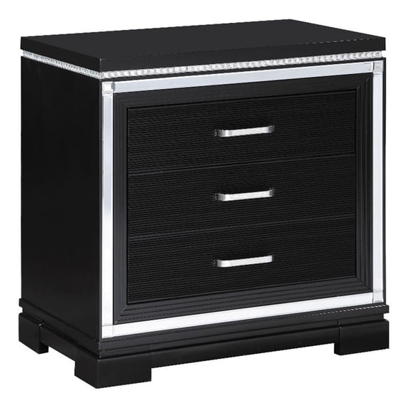 Pemberly Row Contemporary 3-Drawer Wood Nightstand in Black Finish