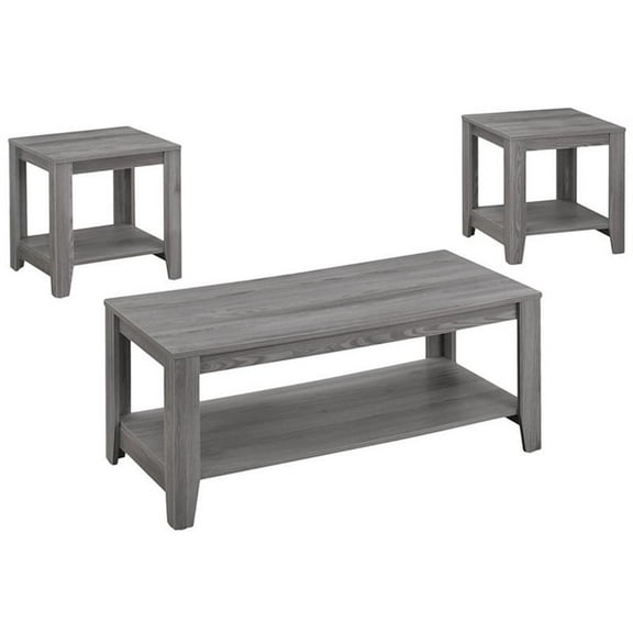 Pemberly Row Contemporary 3 Piece Coffee Table Set in Gray