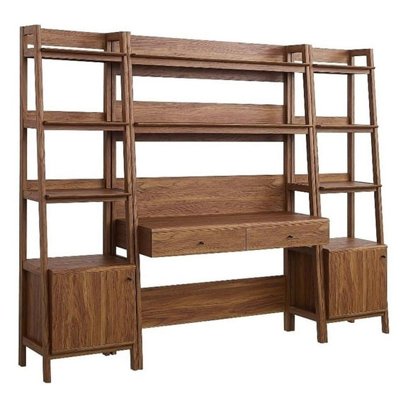 Pemberly Row Contemporary 3-Piece Wood Office Desk and Bookshelf-Walnut