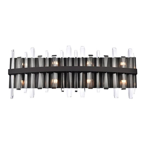 Pemberly Row Contemporary 30" Iron and Crystal Bath Sconce in Black