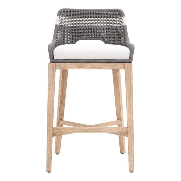 Pemberly Row Contemporary 31" Dove Rope Weave Fabric Barstool in Gray