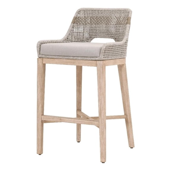 Pemberly Row Contemporary 31" Rope Weave Fabric Barstool in Taupe Gray