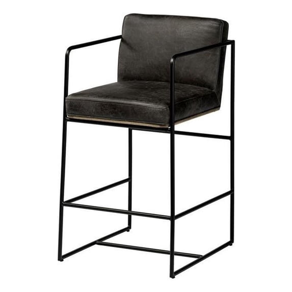 Pemberly Row Contemporary 36" Leather Counter Stool in Black