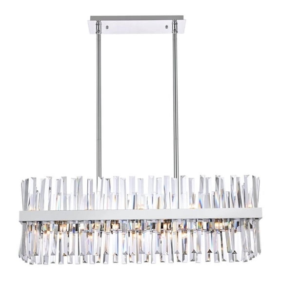 Pemberly Row Contemporary 36" Rectangle Iron Crystal Chandelier Light in Chrome