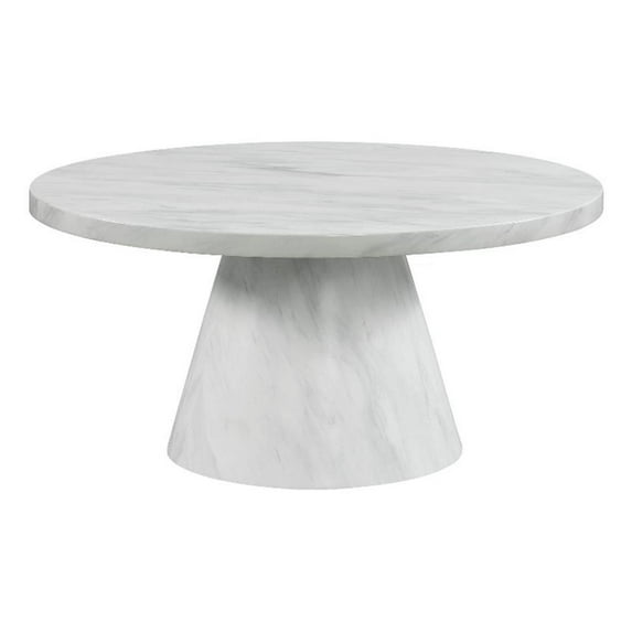Pemberly Row Contemporary 36" Round Marble Coffee Table in White