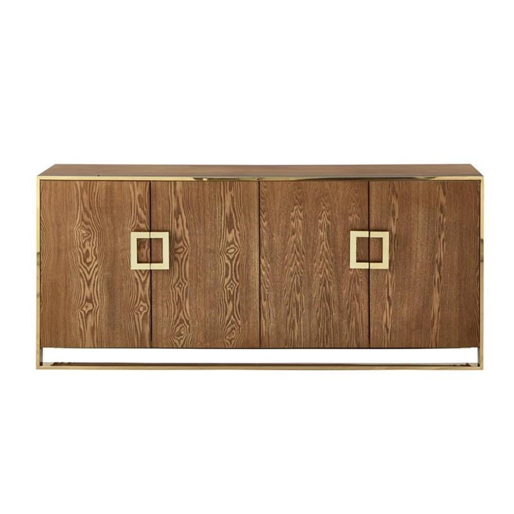 Ash Brown Modern Sideboard with Stainless Steel Accents