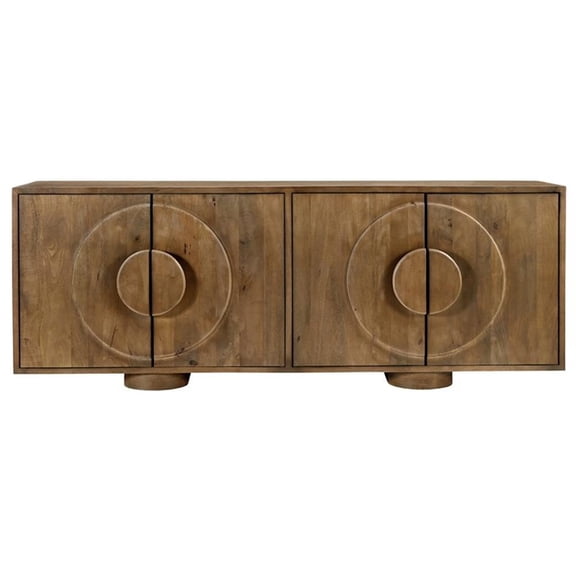Pemberly Row Contemporary 4-Door Solid Mango Wood Sideboard in Spice Tan