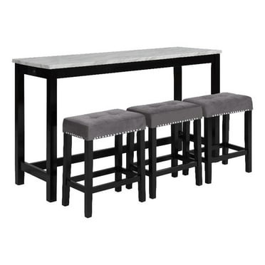 Pemberly Row Contemporary 4-Piece Faux Marble & Wood Bar Set in Gray