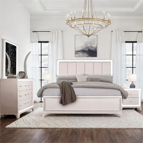 Pemberly Row Contemporary 4-Piece Queen Bedroom Set in Off White