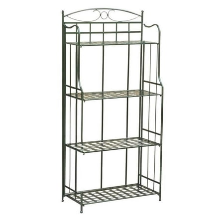 Pemberly Row Contemporary 4 Tier Iron Bakers Rack in Verdi Gris
