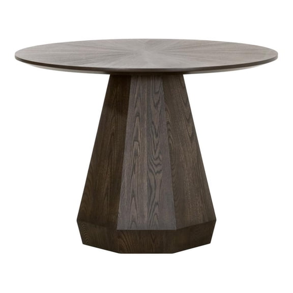 Pemberly Row Contemporary 42" Round Ash Pedestal Dining Table in Brown