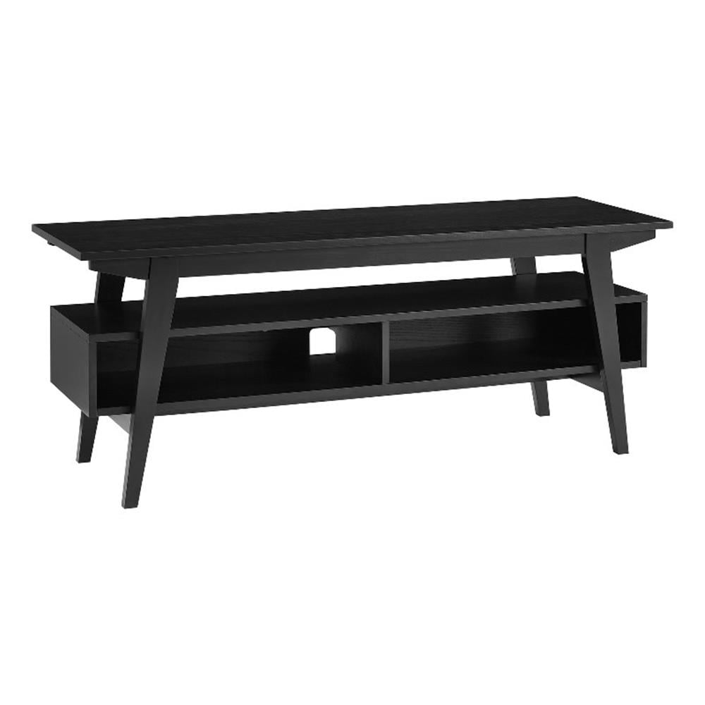 Black Solid Wood Japandi TV Stand with Open Shelving, 47 Inch